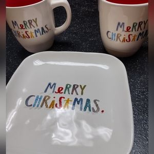Rae Dunn mugs and plate